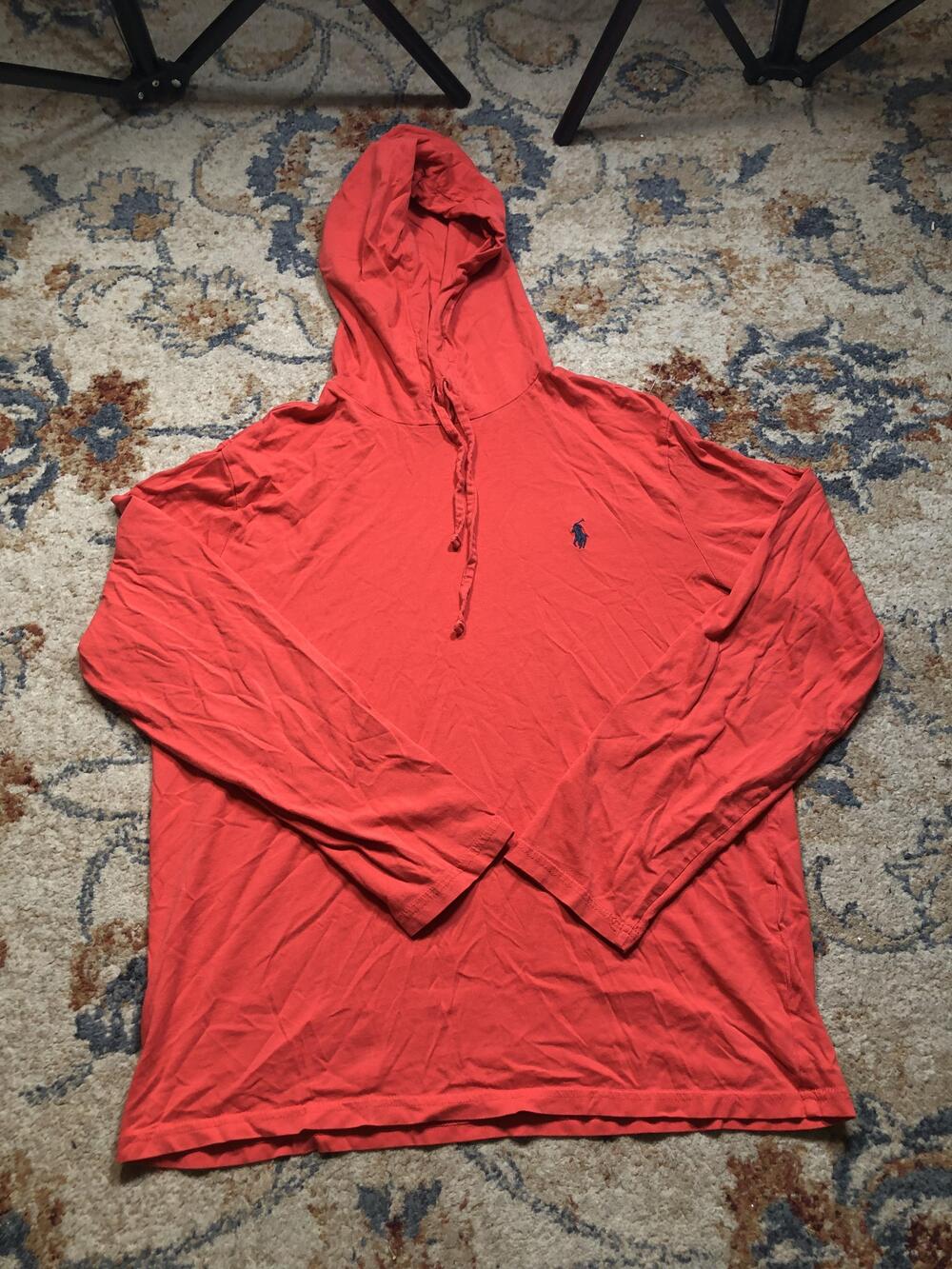 Polo Ralph Lauren Hoodie Shirt Mens Medium Red Long Sleeve Pullover Pony Logo